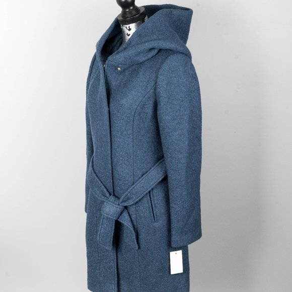 NWT 🌟Host pick🌟Cole Haan Blue Wool-Blend Tie-Waist Hooded Coat - sz 8 - Picture 1 of 5